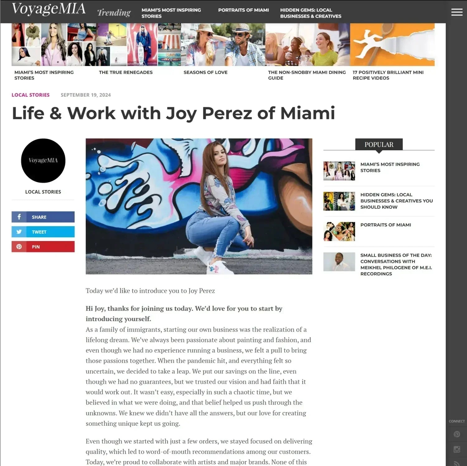 Interview with Voyage Miami Magazine - Joy Perez Custom Sneakers
