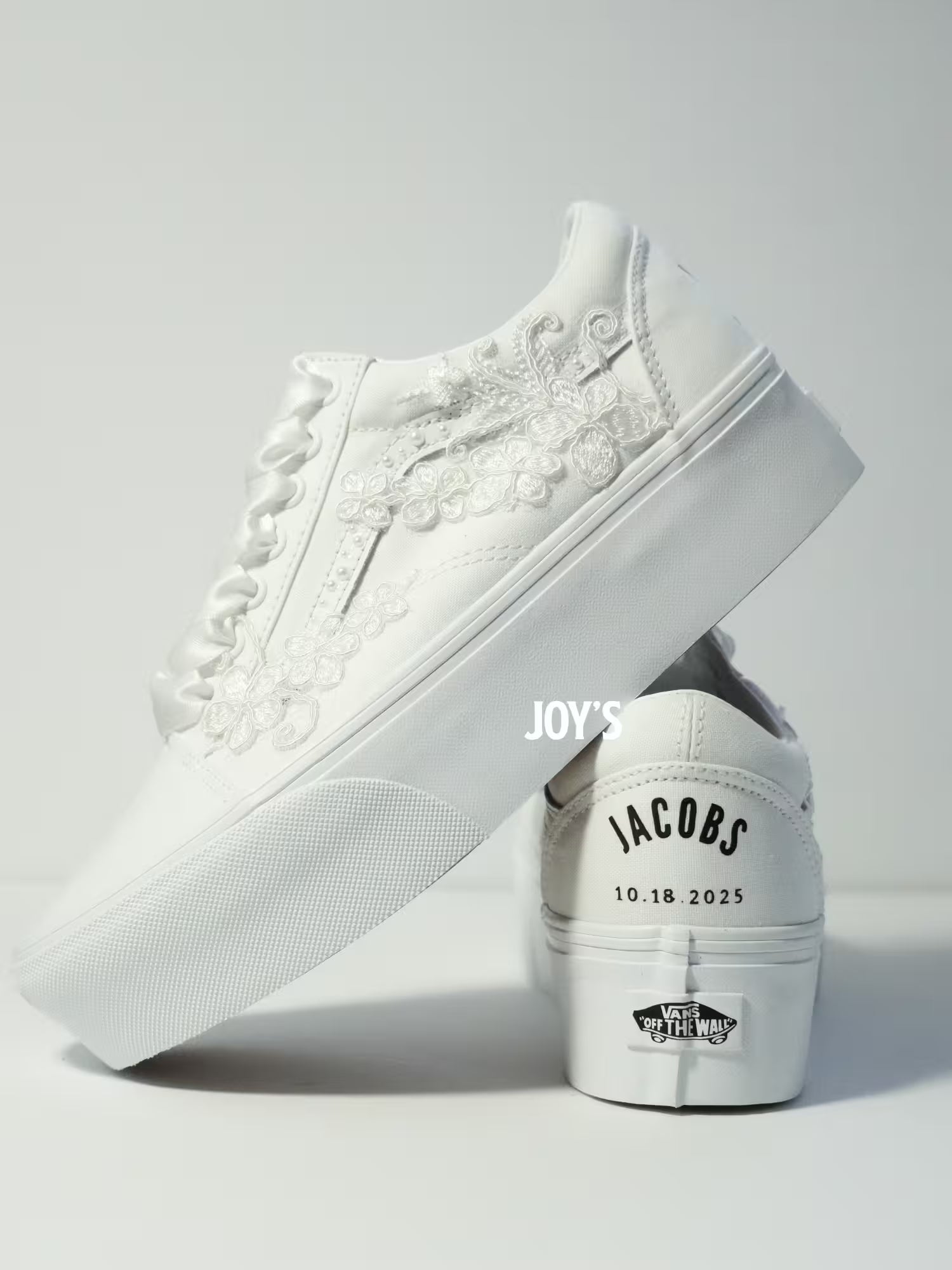 Wedding Sneakers Custom Embroidered Vans Canvas Platform