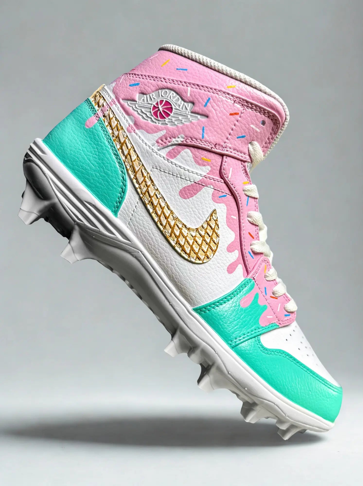 Ice Cream Custom Jordan 1 Mid Football Cleats