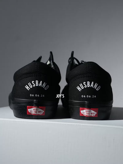 Black Vans Canvas for Groom with White Lettering 