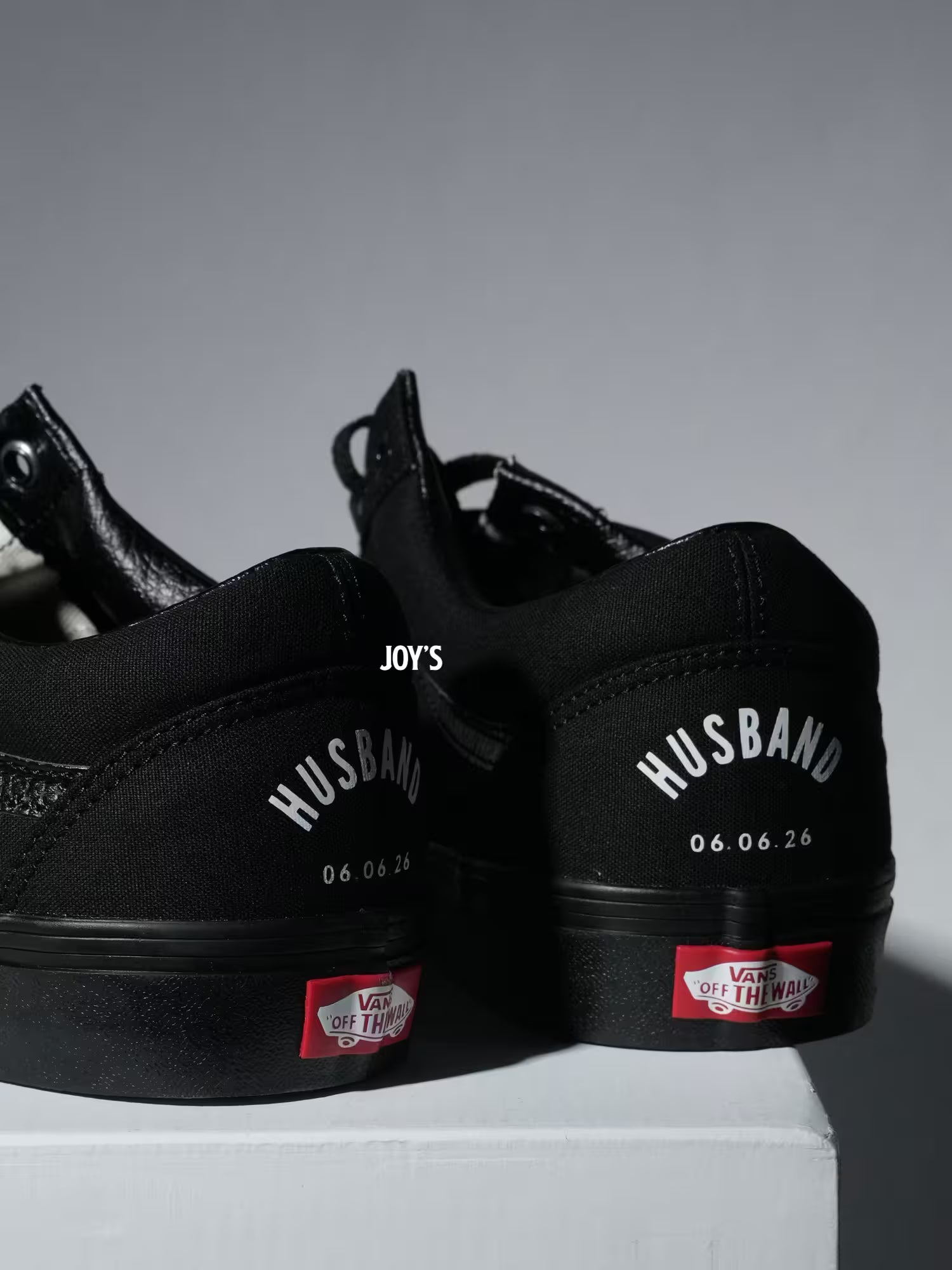Black Vans Canvas for Groom with White Lettering 