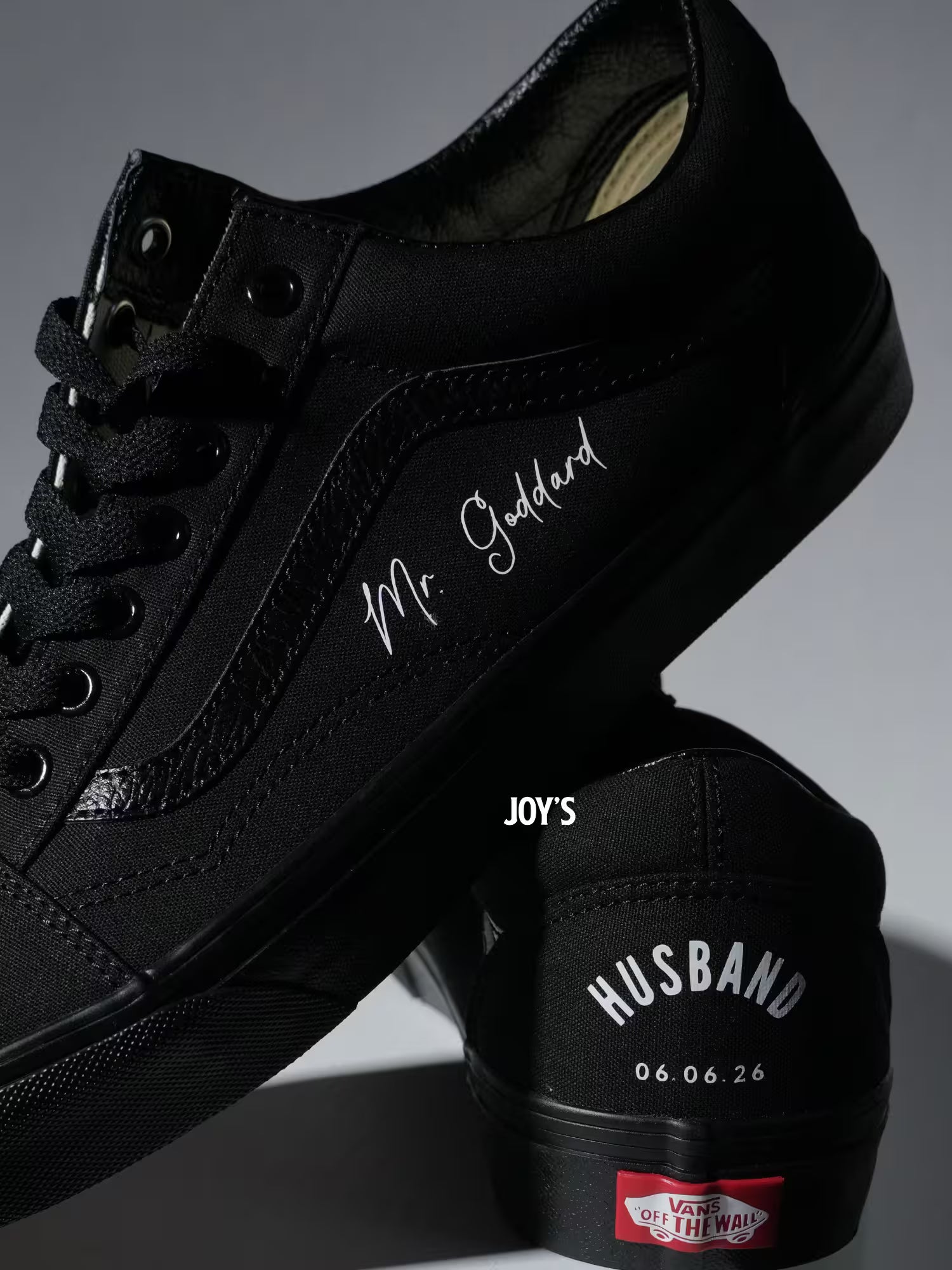 Black Vans Canvas for Groom with White Lettering 