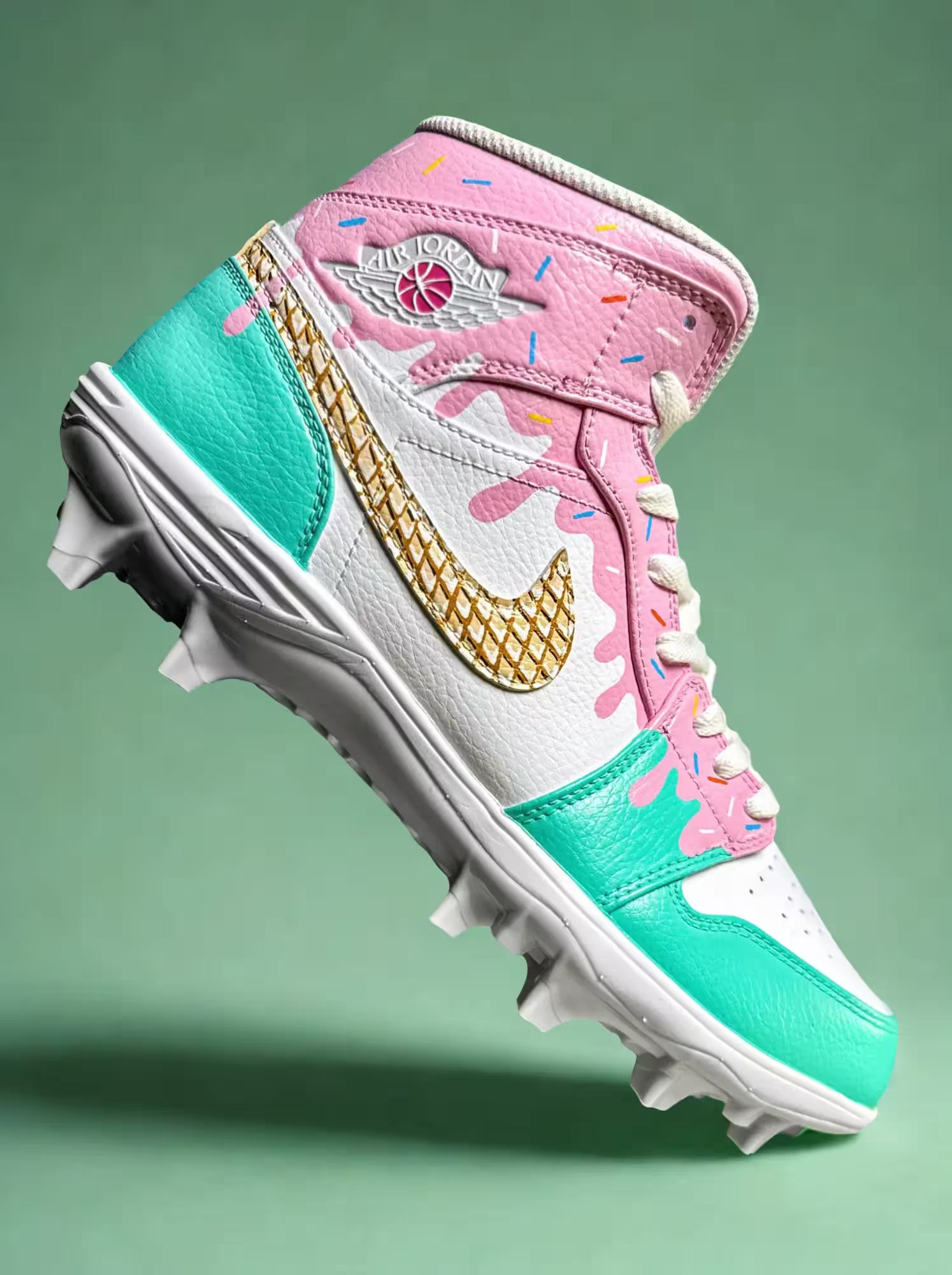 Custom sports cleat in pastel colors and ice cream design