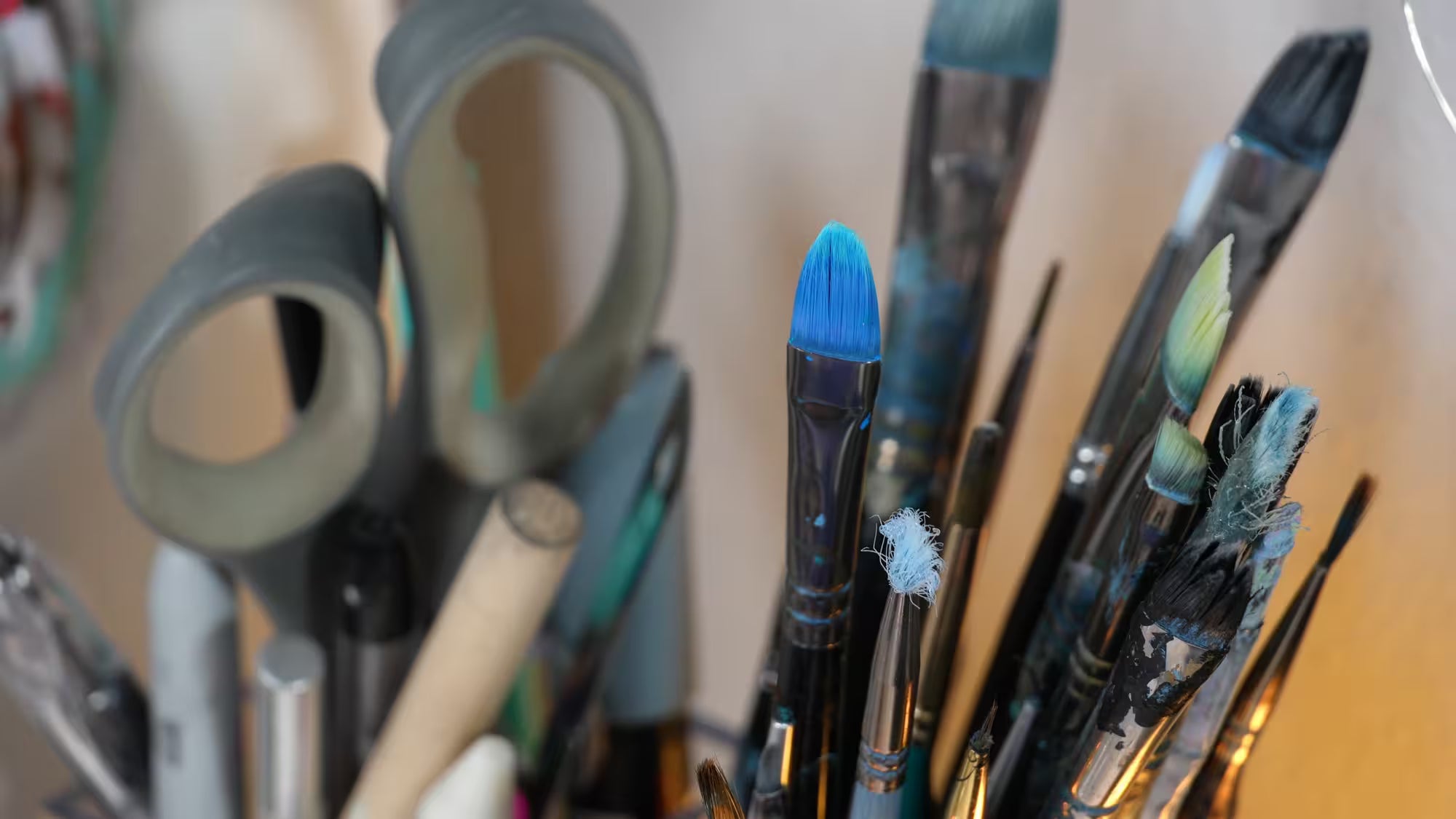 Set of paintbrushes and painting tools
